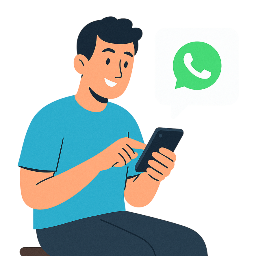 Homme heureux qui envoie un message WhatsApp